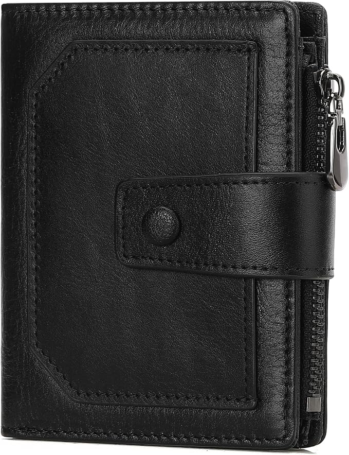 GAEKEAO Genuine Leather Wallets for Men with Zipper, RFID Blocking Mens Wallet with Coin Pouch, Bifold Wallet with 2 ID Windows in Gift Box, Billeteras de Hombres