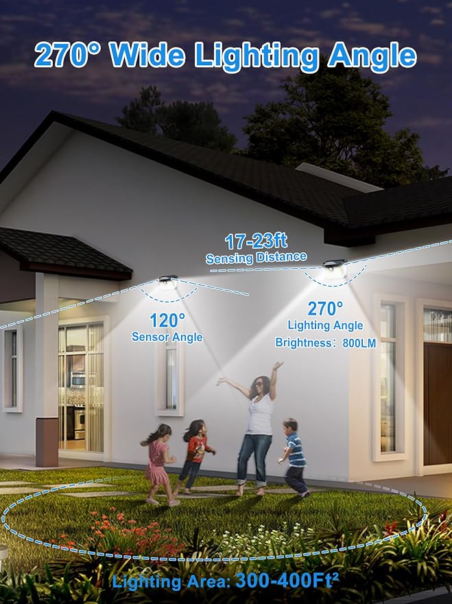 LANSOW Solar Motion Sensor Lights Outdoor 6 Pack, 188 LED/3 Modes, White | Motion Sensor Outdoor Lights IP65 Waterproof 270° Lighting, Solar Powered Security Flood for Outside Yard Garden Wall Patio