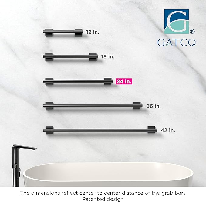 Gatco 944MX Elevate 24" L Grab Bar, Matte Black/ADA Compliant Stainless Steel Safety Grab Bar for Bathroom