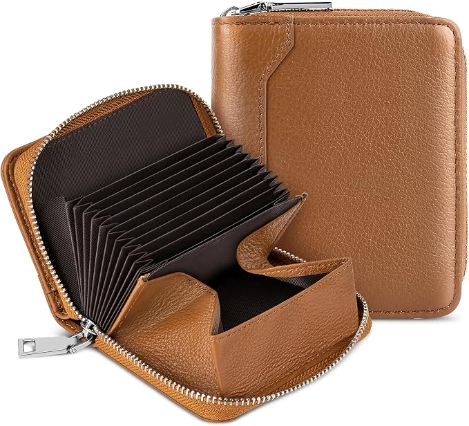 HUANLANG Mens Wallet RFID Blocking Multi Card Holder Wallets for Men Bifold Wallet with Zipper Small Men's Leather Wallet