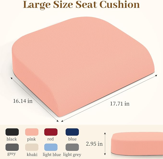 TranquilRelax Memory Foam Seat Cushion for Office Chair, 3-Inch, Pink | Medium-firm Support for Long Sitting, Washable Mesh Cover, Non-slip Base, Perfect for Car Seats & Short Drivers