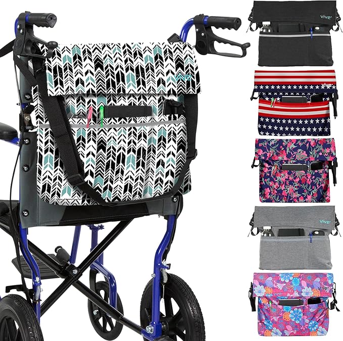 Vive XL Wheelchair Accessories Bag - Waterproof, Scratch-Resistant, Double-Stitched, Machine Washable for Adults, Seniors, 15 Colors - Storage Walker Backpack to Hang on Back