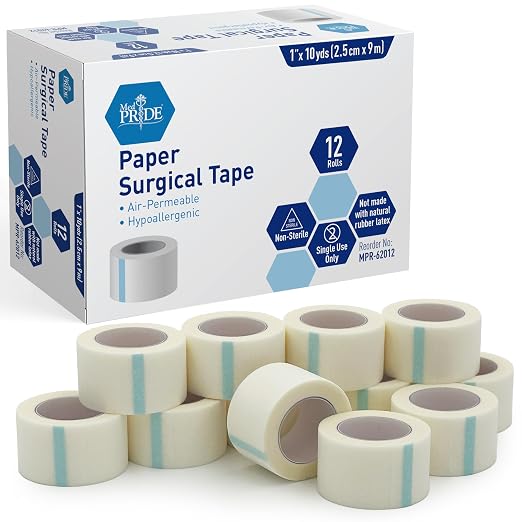 MED Pride Paper Surgical Tape,1 in x 10 yd,Hypoallergenic,Latex-Free,12-Pk