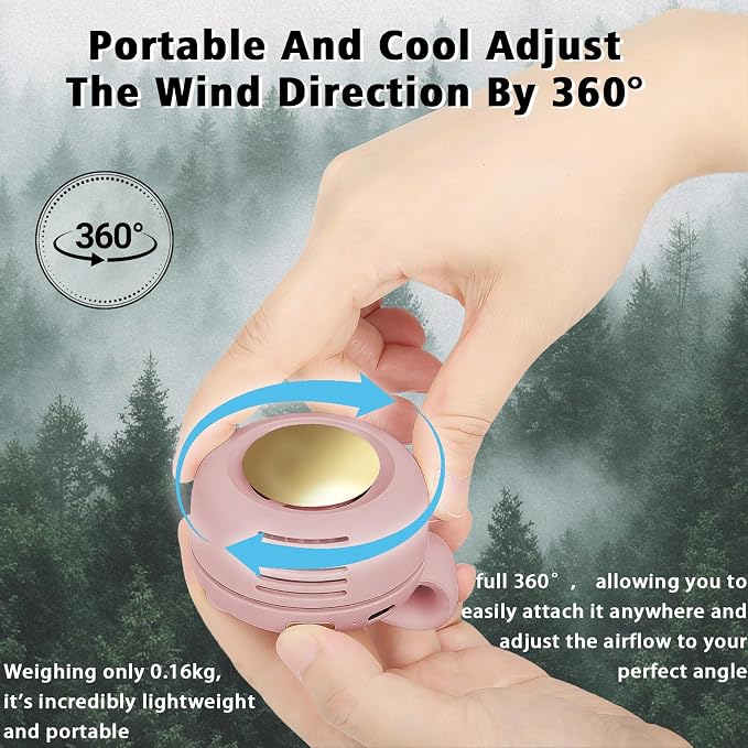 Portable Clip-On Fan, Mini USB Rechargeable 360° Rotatable Fan, Personal Fan 3-Speed Silent Mini Bladeless Fans (2 pack（Pink and Purple）)