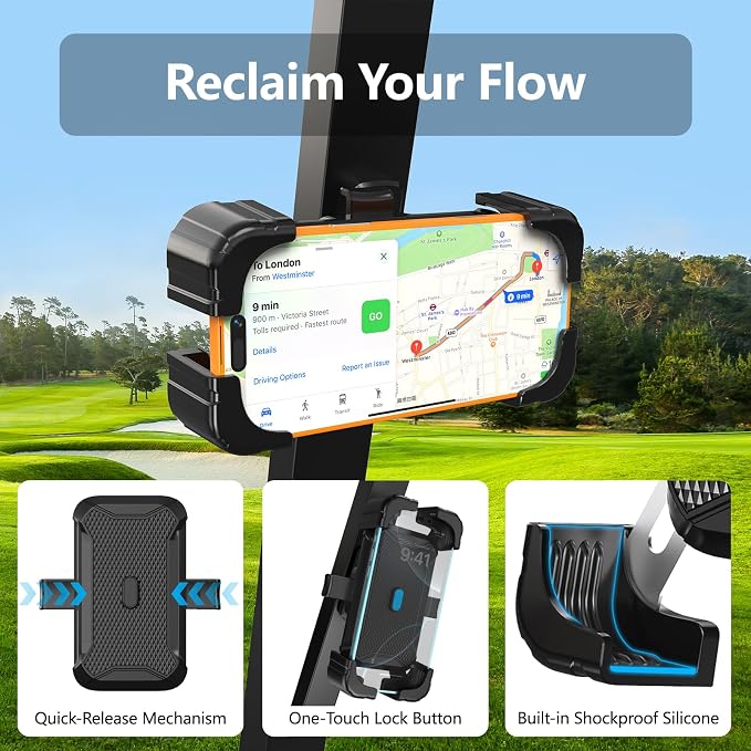KingofKings Magnetic Golf Cart Phone Holder, for Dad Men | Golf Cart Accessories, Strong Magnet, Auto-locking Clamp, 360° Rotatable, Universal fit iPhone Samsung, Golfers Gadget