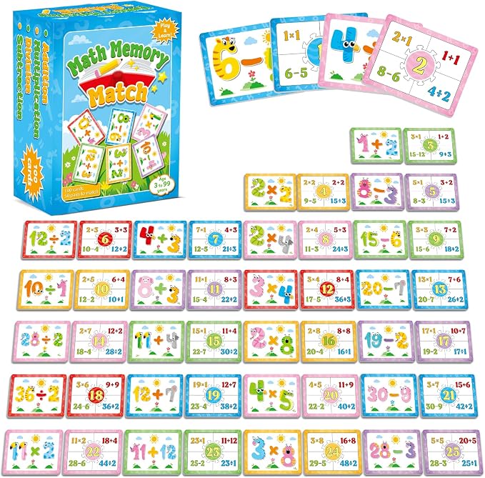 gisgfim 100 PCS Math Memory Matching Game Mathematics Concentration Memory Card Games A Fun & Fast Math Game for Addition Subtraction Multiplication Division Matching Games