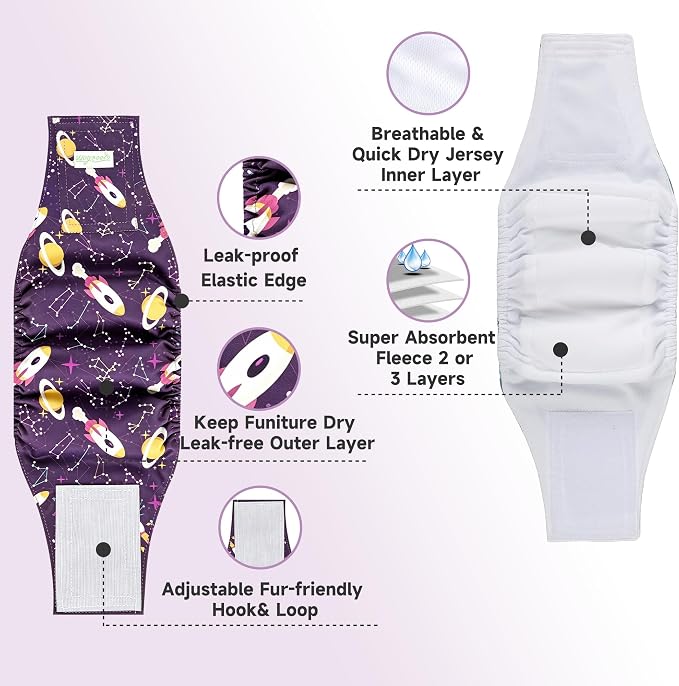 wegreeco Washable Male Dog Belly Band (Stylish Pattern) - Pack of 3 - Dog Diapers Male - Washable Male Dog Belly Wrap (Interstellar, X-Large)