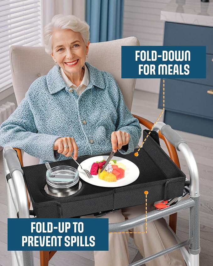 Walker Tray with Cup Holder, Lightweight Detachable Mobility and Walker Accessories Table for Senior, Rollator Tray for Rolling Folding Rollator, Easy Assembly