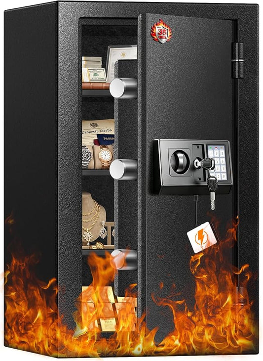 [𝟐𝟎𝟐𝟔] 𝟑𝟓𝐌𝐢𝐧 𝟏𝟕𝟎𝟎°𝐅 Fire Proof Safe for Home Documents, 4.5 Cuft Fireproof Safe for Home, Home Safes With Removable Shelf, 𝟒𝟒𝐋𝐛𝐬 Heavy Duty Safes with Anti-theft for Home, Office