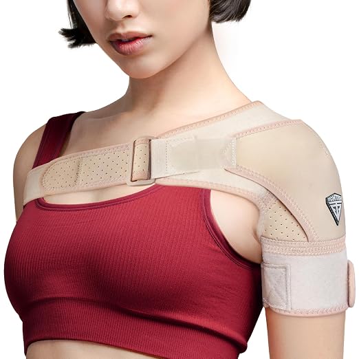 FIGHTECH Rotator Cuff Shoulder Brace for Women and Men - 2 Sizes - Shoulder Support - Pain Relief - Nude - Small (Chest 29-35" Bicep 9-12")
