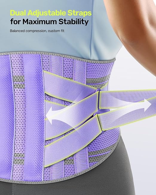 Rakiie Back Brace for Lower Back Pain Women with 9X Support System, Ergonomic Lumbar Support for Pain Relief, Breathable Mesh Design with 3D Silicone Pad for Sciatica,Purple Size XL (Waist: 39.4"-47.6")