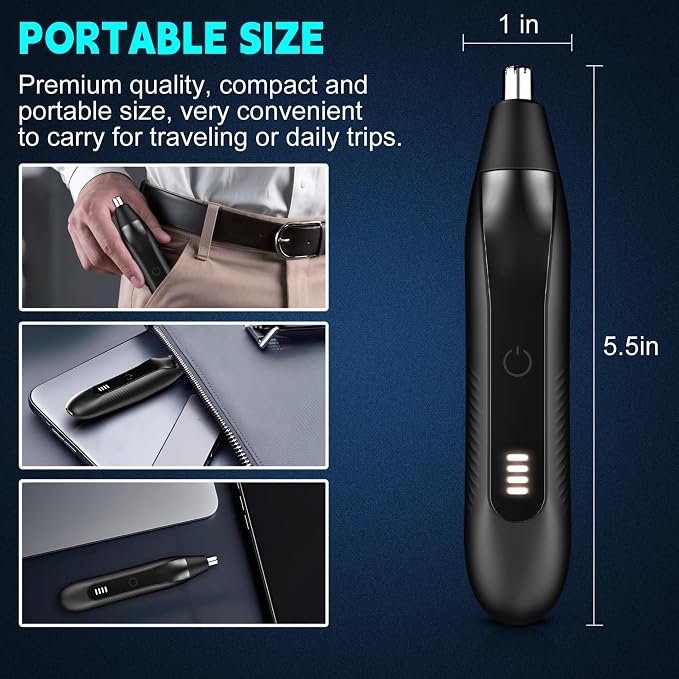 OMAMORI Nose Hair Trimmer for Men - 16000RPM Motor, LED Power Display, Portable Electric Ear & Eyebrow Grooming Kit, Nose Hair Cutter & Remover, Face & Body Clipper, Gift for Men, Black
