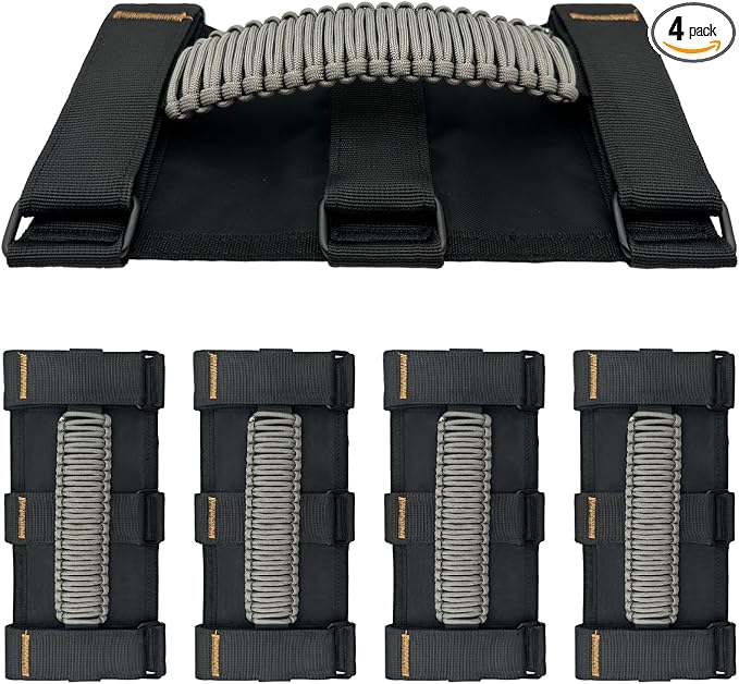 4 Pack Paraocrd Roll Bar Grab Handles for Jeep Wrangler Accessories | CJ YJ TJ JK JL LJ JLU JKU Sahara Freedom Rubicon, Gladiator JT (1955-2023 Modle), Upgrade Strong Metal Buckle, Non-Deformable