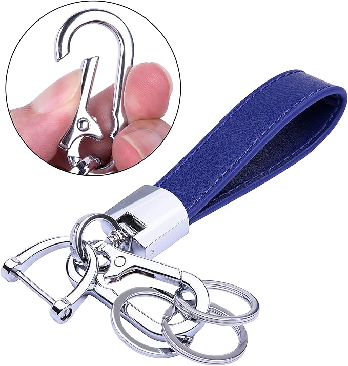 Wisdompro Genuine Leather Car Keychain, Universal Key Fob Keychain | Leather Car FOB Key Chain Holder for Men and Women, 360 Degree Rotatable, with Anti-lost D-ring and 3 Keyrings