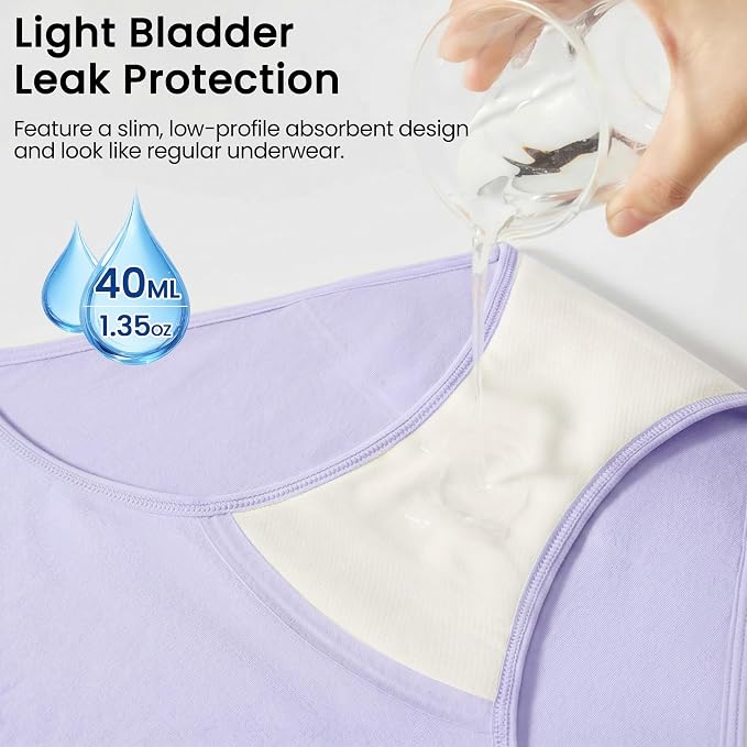 Battewa Incontinence Underwear for Women Absorbent 40ml Multicolor 3XL | mid-waist panties,reusable,bladder leak protective briefs,pee proof,waterproof,40ml absorbent for Light to moderate leaks