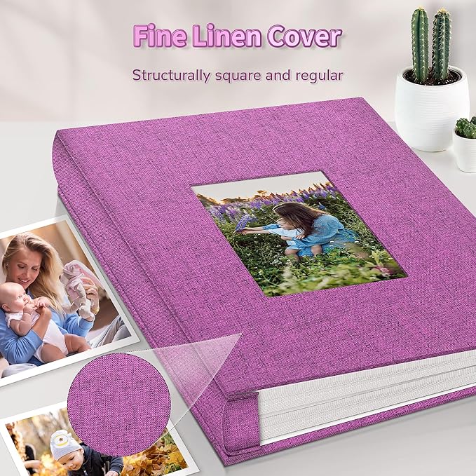 Artfeel Photo Album 4x6 with 600 Pockets,Slip-in Picture Albums,Linen Cover Memory Book with Front Window,White Page Vertical Photo Book for Wedding,Family,Anniversare,Baby,Vacation
