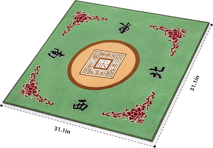 Yellow Mountain Imports Table Cover for Mahjong, Poker, Card Games, Board Games, Tile Games, and Dominoes - Green, 31.1 Inches