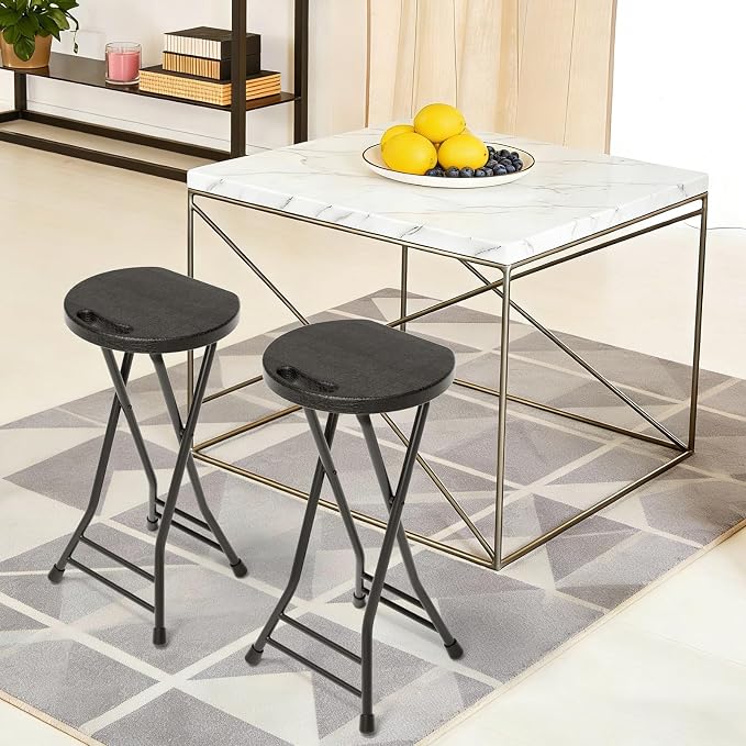 LEDLAY24 Inch Folding Stool with Handle - 500LBS Capacity Portable Foldable Stool with Non-Slip Feet, Heavy-Duty Steel & Plastic Collapsible Stool for Indoor Outdoor Use, Black