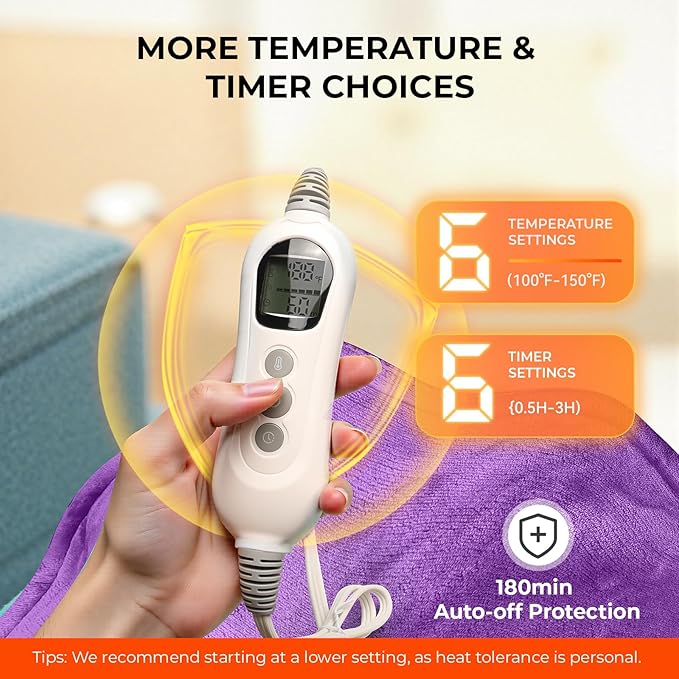 VAAGHANM Heating Pad: Electric Heat Pad for Pain Relief-Weighted Instant Heating Pads for Neck and Shoulders-6 Heat Options & 6 Auto Timer Mode-Gifts for Mom Women -Purple