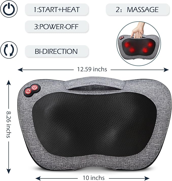 VIKTOR JURGEN Shiatsu Back Massager with Heat – Deep Tissue Massage for Neck, Shoulder, Leg, Upper & Lower Back Pain Relief, Electric Kneading 3D Massage Pillow Gifts for Men Women Dad, Mom, Christmas
