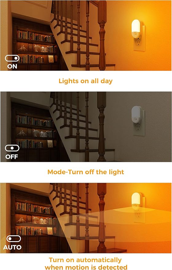 L LOHAS LED Motion Sensor Night Light, Amber Night Lights Plug into Wall,4P | Yellow Sleep Light,Motion Sensor Light Indoor,30/60LM,Motion Activated,Automatic Low Blue Nightlight,Bathroom Bedroom Hallway