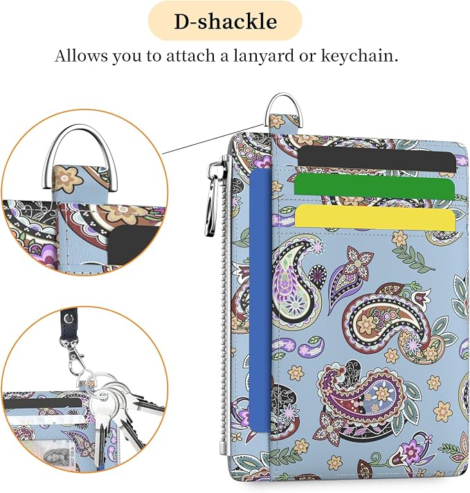 Hancynir Boho Floral Slim Wallet Women Credit Card Holder, RFID Small | Zipper Pocket Wallet, Thin Travel Coin Purse, Ladies Women Gifts, Minimalist Card Case, 6 Card Slots, ID Window, PU Leather