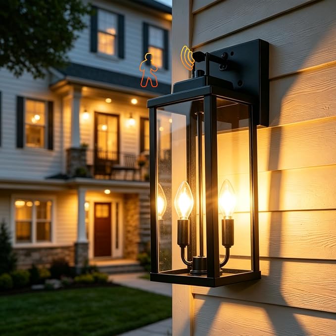 18 Inch Motion Sensor Dawn to Dusk Outdoor Sensor Light Fixture Anti-Rust Exterior Wall Lighting Waterproof Outdoor Wall Lantern for Porch Patio Front Door Garage