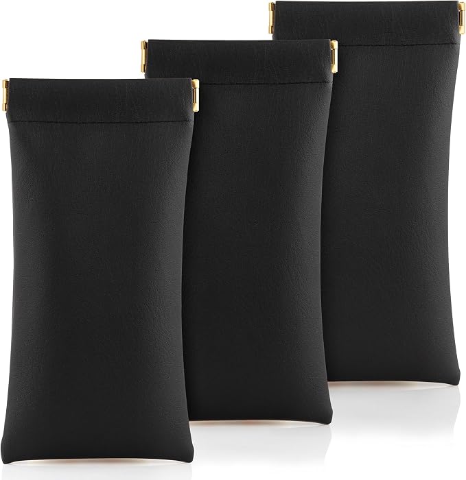 3 pack leather eyewear case PU soft sunglasses bag squeeze top portable lightweight eyewear case for men and women