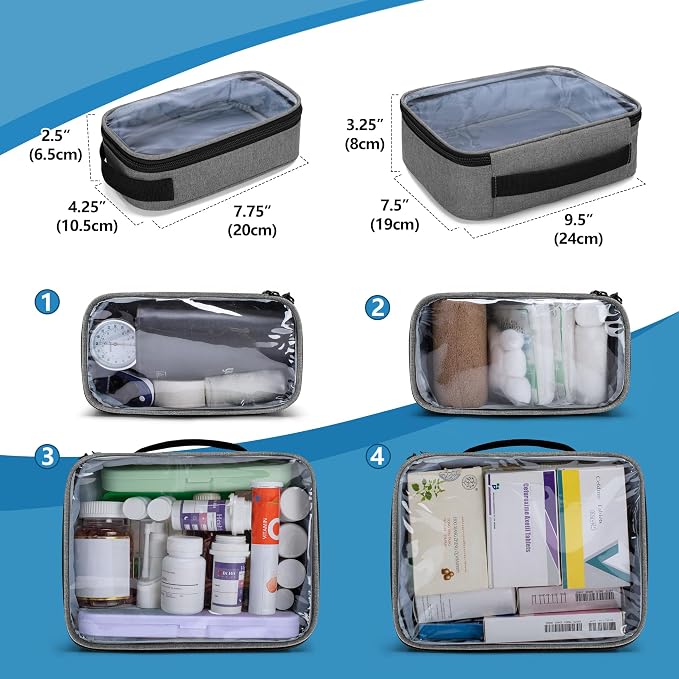 BAFASO Large Pill Bottle Organizer with 4 Inner Removable Pouches, Gray | Medicine Bag Come with Shoulder Strap, BAG ONLY.