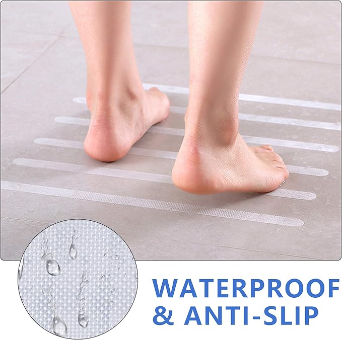 Supkiir Bathtub Non Slip Stickers, 24 PCS Anti Slip Adhesive Shower Treads with Scraper for Bath, Tub, Shower, Pool, Stairs, Ladders, Kitchen, 15’’