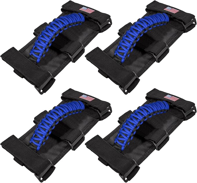 4 x Roll Bar Grab Handles Grip Handle for Jeep Wrangler JK JKU JL JLU TJ YJ Sport Sahara Freedom Rubicon Unlimited Gladiator JT 1955-2023 UTV ATV Premium Paracord Interior Accessories US Flag (Blue)