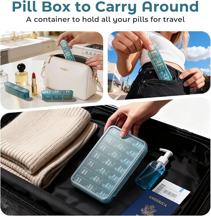 Daviky Pill Organizer 3X a Day, Weekly Pill Box 7 Day, Travel Pill Case with Large Containers, Pill Case for Vitamins, Medication, Supplements and Fish Oils