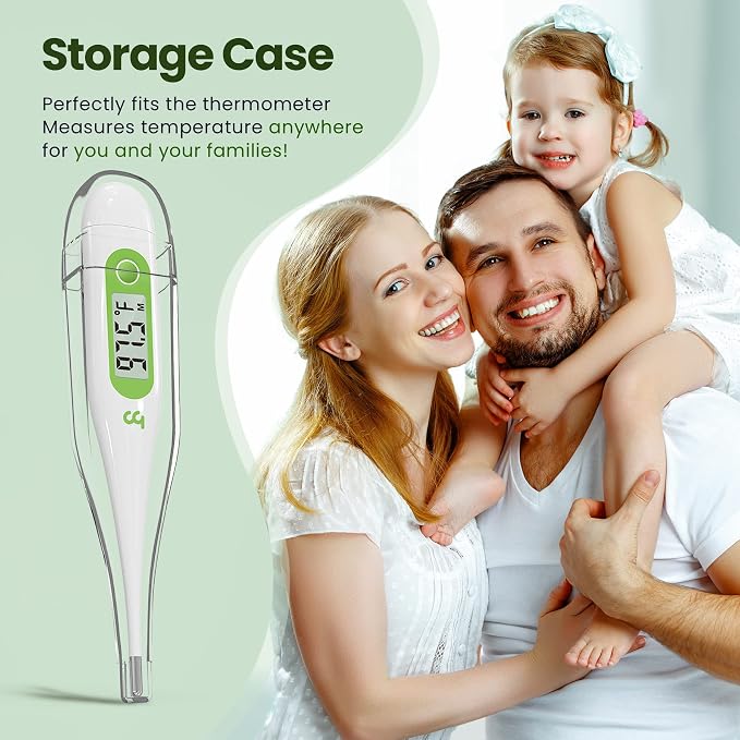 Femometer Digital Thermometer for Adults and Kids, Green | Fever Alert, Memory Recall, C/F Switchable, for Oral, Rectal or Under Arm Use