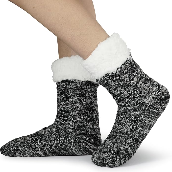 BenSorts Women Winter Thick Slipper Socks with Grippers Non Slip Warm Fuzzy Socks Christmas Gifts