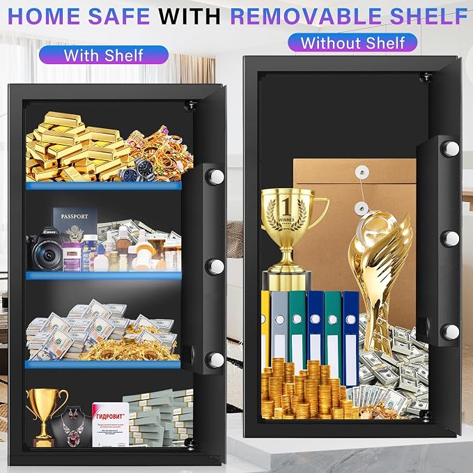 [27.56''] Tall Safe Box, Home Safe with Fireproof Waterproof Bag, 6.2 Cuft Anti-Theft Digital Security Lock Box with Smart Alert System, Removable Shelf, Mute Function, Document Safes for Jewelry