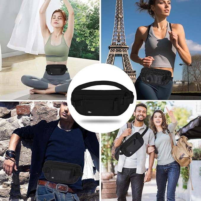 Money Belt for Travel, RFID Blocking, Hidden Money Belt, Passport Holder for Travel (Black)