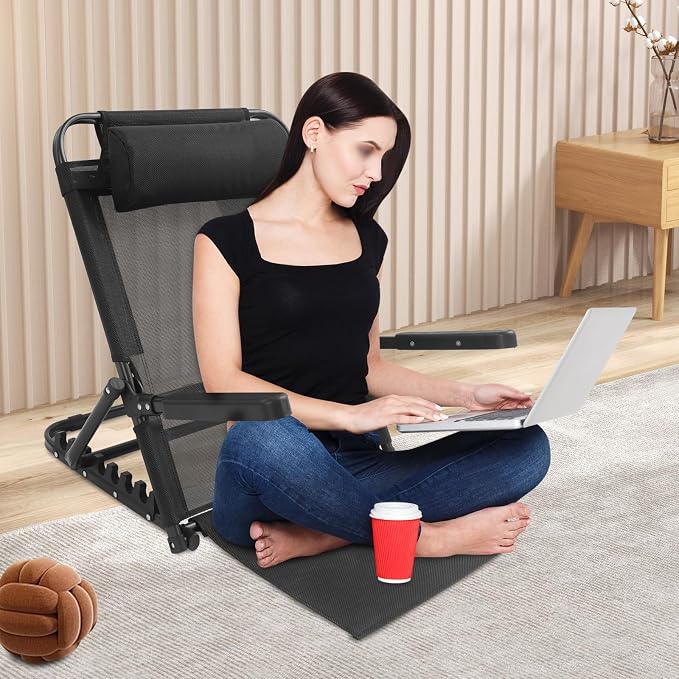 Lifting Bed Backrest, Oxford Cloth Backrest Chair 8 Gears Adjustable Armrest Sit up Back Rest for Read Watch TV Eat Black