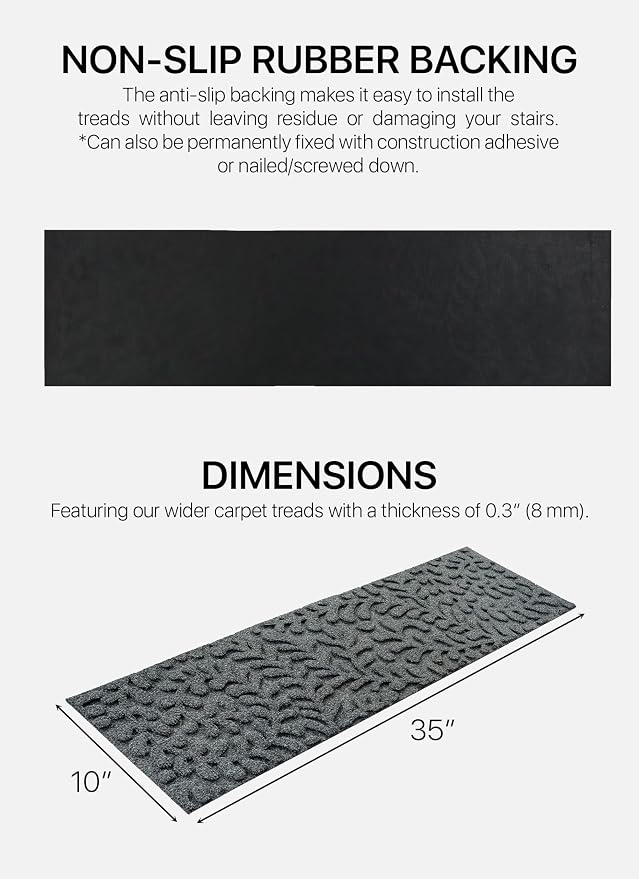 FINEHOUS Outdoor Stair Treads Non-Slip 35”x10” (6-Pack) – Carpet Treads with Rubber Backing Floral Grey