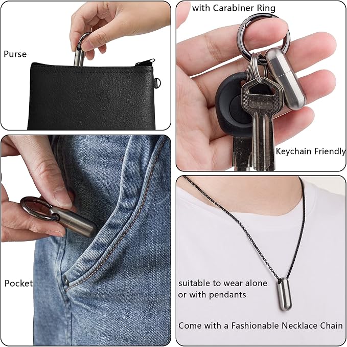 TISUR Small Titanium Keychain Pill Holder, Pocket Pill Case for Travel | Waterproof Pill Fob,Portable Pill Box Container,Purse Pill Organizer Tube