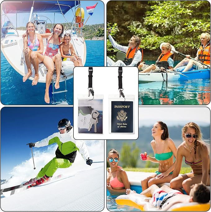 Waterproof Passport Holder Pouch Ticket Holder Travel Wallet with Resealable Pockets Adjustable Lanyard for Men Women