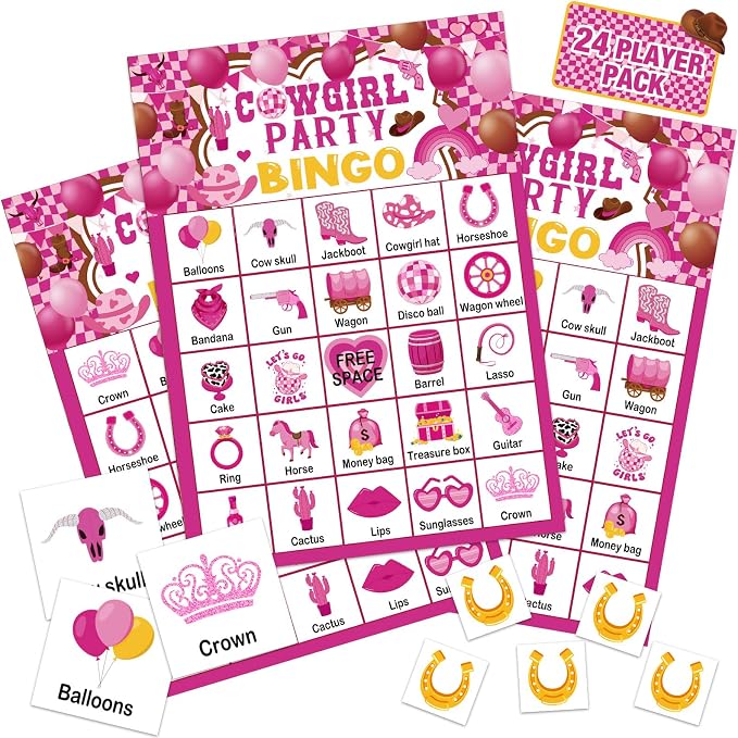Liliful 35 Pcs Western Bingo Cards 24 Players Bingo Games Wild West Party Games for Kids Boys Girls Adults Family Classroom Activity Birthday Baby Shower Party Favors Supplies (Cowgirl)