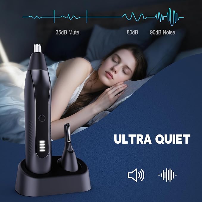 OMAMORI Nose Hair Trimmer for Men - 16000RPM Motor, LED Power Display, Portable Electric Ear & Eyebrow Grooming Kit, Nose Hair Cutter & Remover, Face & Body Clipper, Gift for Men, Black