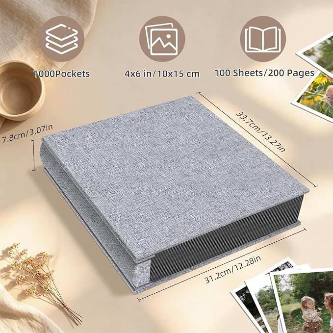 Popotop Photo Album 4x6 1000 Pockets for Wedding Gifts,Linen Hardcover Picture Albums for Family Anniversary Baby Vacation Pictures