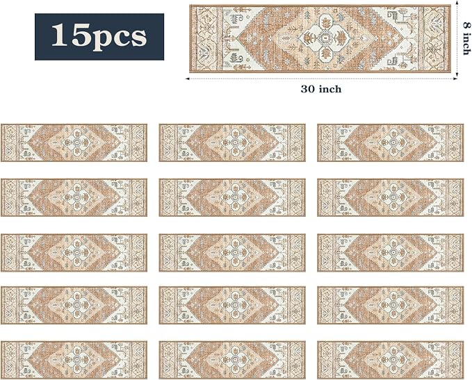 Lahome Stair Treads Non Slip 15 Pack 8" X 30" Stair Treads for Wooden Steps, Washable Self Adhesive Stair Runners Stain Resistant Stair Carpet, Edging Staircase for Kids Elders and Dogs Dorie, Taupe