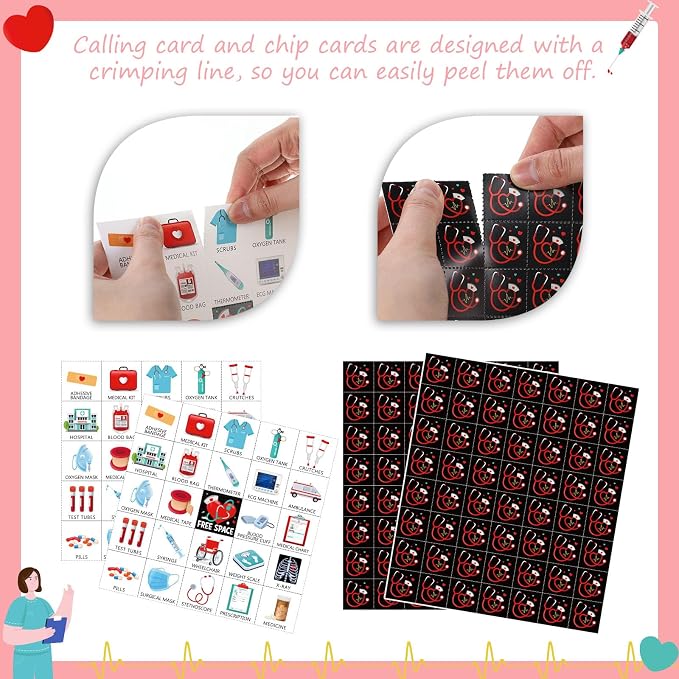 Shappy 35 Pcs Nurse Bingo Game 24 Players Nurse Graduation Party Bingo Game Cards RN Graduation Party Favor Supplies for Holiday Outdoor Indoor Grad Birthday Favors Gifts