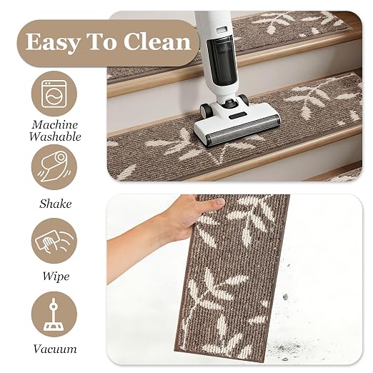 Carpet Stair Treads, Non-Slip Stair Treads for Wooden Steps Indoor | Stair Runner for Pets, Non Skid Staircase Step Treads Washable Reusable, Stair Protectors 30" x8" Set of 7, Brown