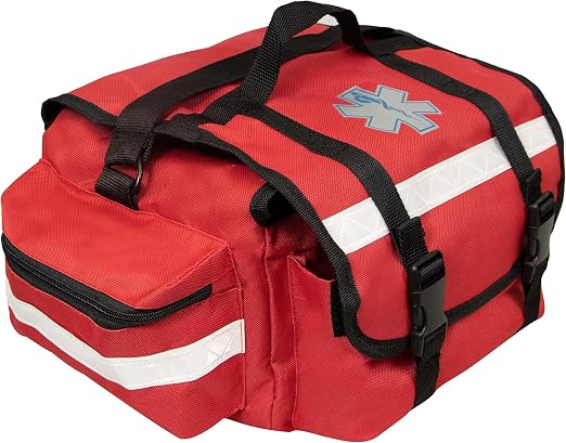 Primacare KB-RO74-R First Responder Trauma Bag, 17" x 9" x 7",Red-EMT/EMS Medical Supply Organizer with Padded Dividers,Multiple Compartments,Side Pockets,Reflective Strip,Durable Design (Pack of 12)