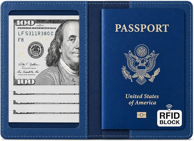 Ciana Passport Holder for Travel, RFID Passport Wallet, Leather Passport Cover & Card Holder for Men & Women, Slim Travel Wallet, Passport Case (Light Blue)