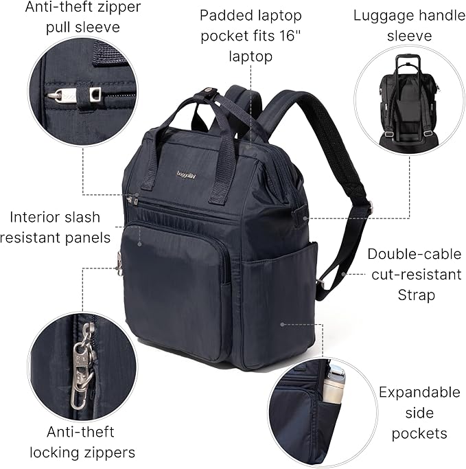Baggallini Securtex Anti-Theft Windsor Backpack for Travel, Work & College, RFID & Locking Zipper, Up to 16" Laptop