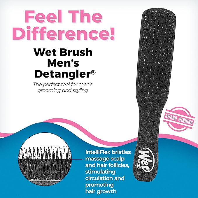 Wet Brush Detangling Hair Brush for Men, Black, Stimulates Scalp & Beard for Fuller Stronger Hair, Intelliflex Detangler Help Bristles Promote Growth & Protect from Breakage, Pain-Free (Pack of 2)